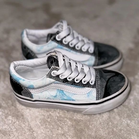 Vans Kids Old Skool Sneakers Shoes Colorful Marble Design Canvas + Suede Sz 10.5 - Picture 6 of 12